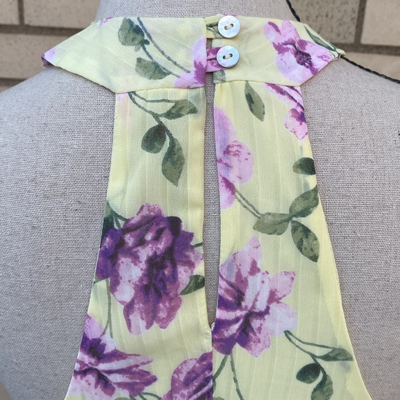 ❌DONATED❌Yellow Purple Floral High Neck Flowy Lined Dress - Picture 8 of 16